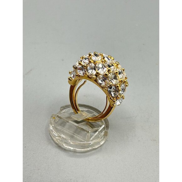 KJL Rhinestones Ring Size 6.5 Domed Gold Tone Clear Rhinestones Sparkly Ring - Picture 6 of 10